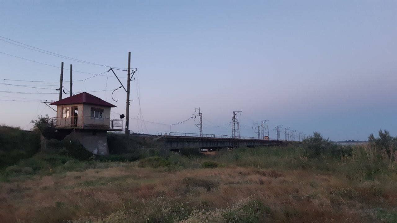 Occupation acting Kherson Oblast Gov. Volodymyr Saldo posted this picture on his Telegram channel July 29 in which he claimed there was minimal damage to the Chongar Bridge. (Volodymyr Saldo Telegram)