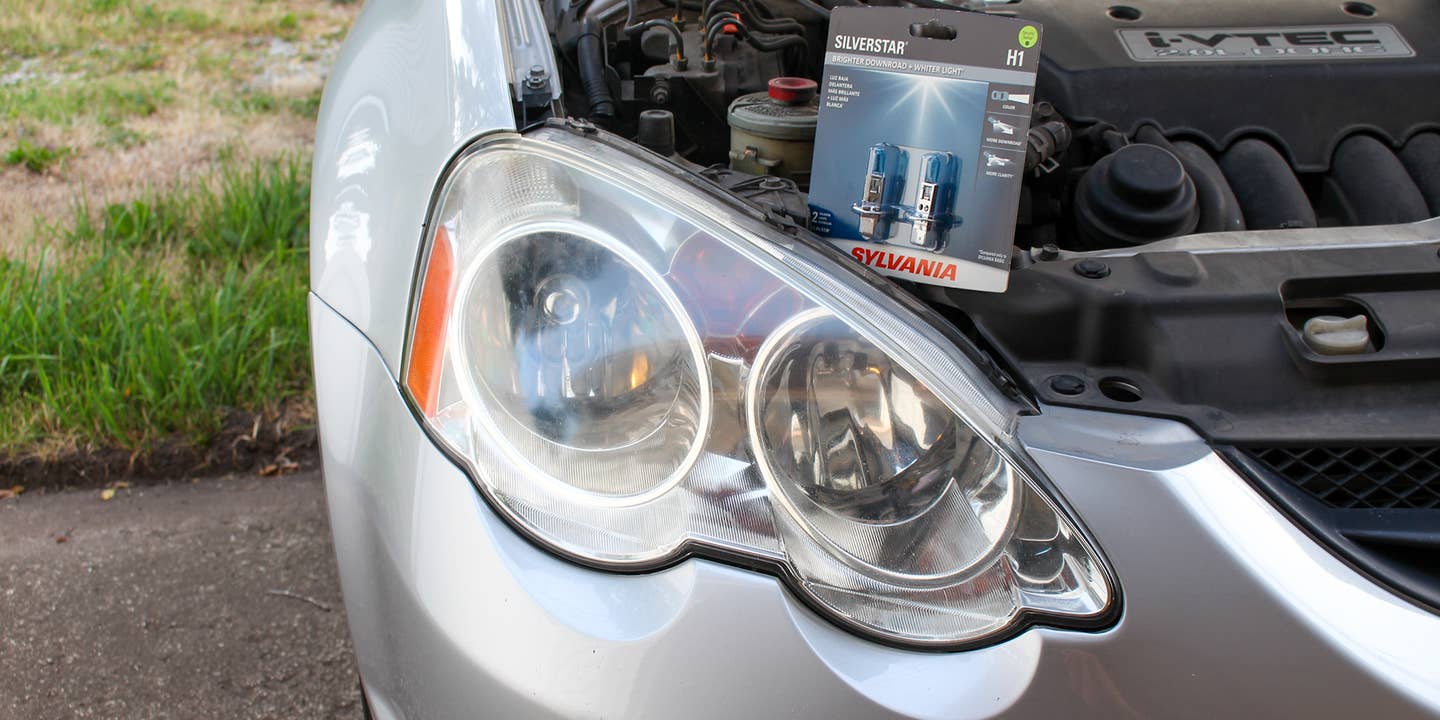 The headlight on a 2003 Acura RSX.