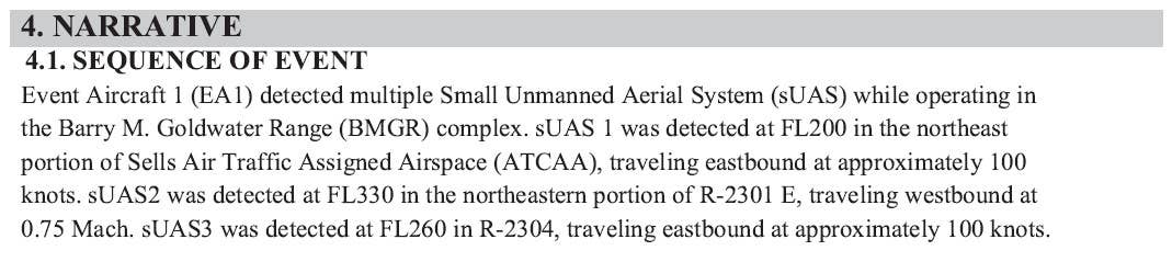 Details about the three reported sUAS encounters on January 20, 2023, from the HATR. <em>USAF via FOIA</em>